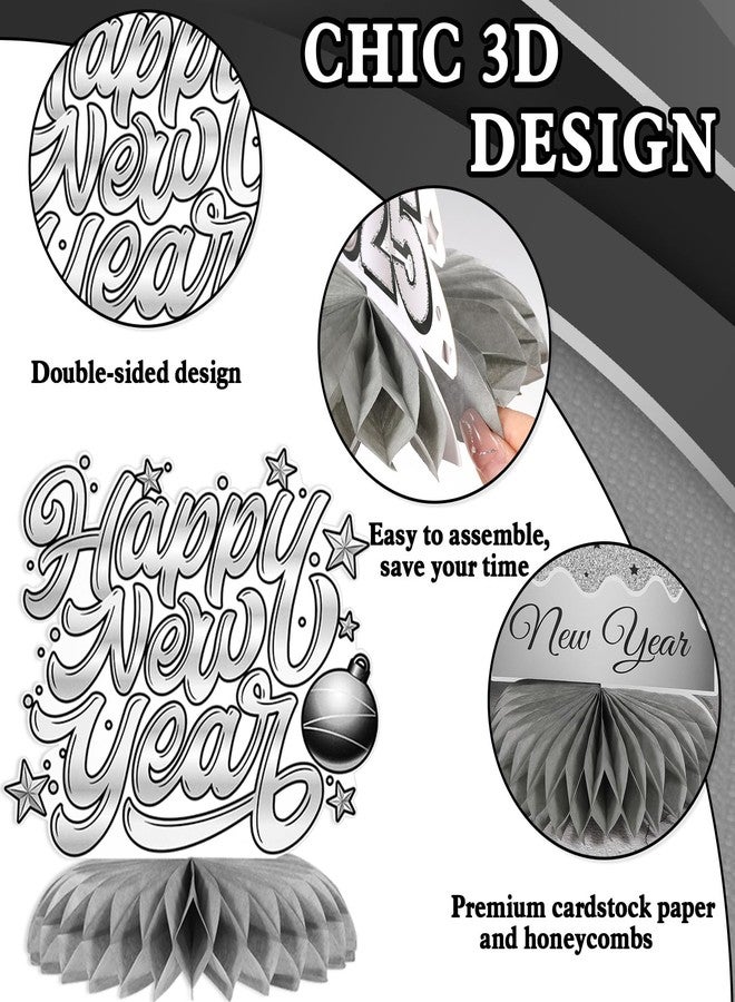 هواف مجموعة زينة حفلات رأس السنة الجديدة من HOWAF، 9 قطع، قطع مركزية على شكل خلية نحل، قطع مركزية فضية للطاولة لعام 2026، زينة طاولة ليلة رأس السنة الجديدة لهدايا حفلات رأس السنة الجديدة، قطع مركزية ورقية فضية على شكل ألعاب نارية للعام الجديد - Image 3